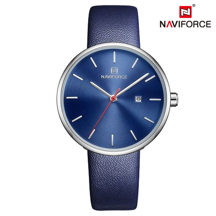 Naviforce Blue Dial Blue Leather Band Ladies Watch.