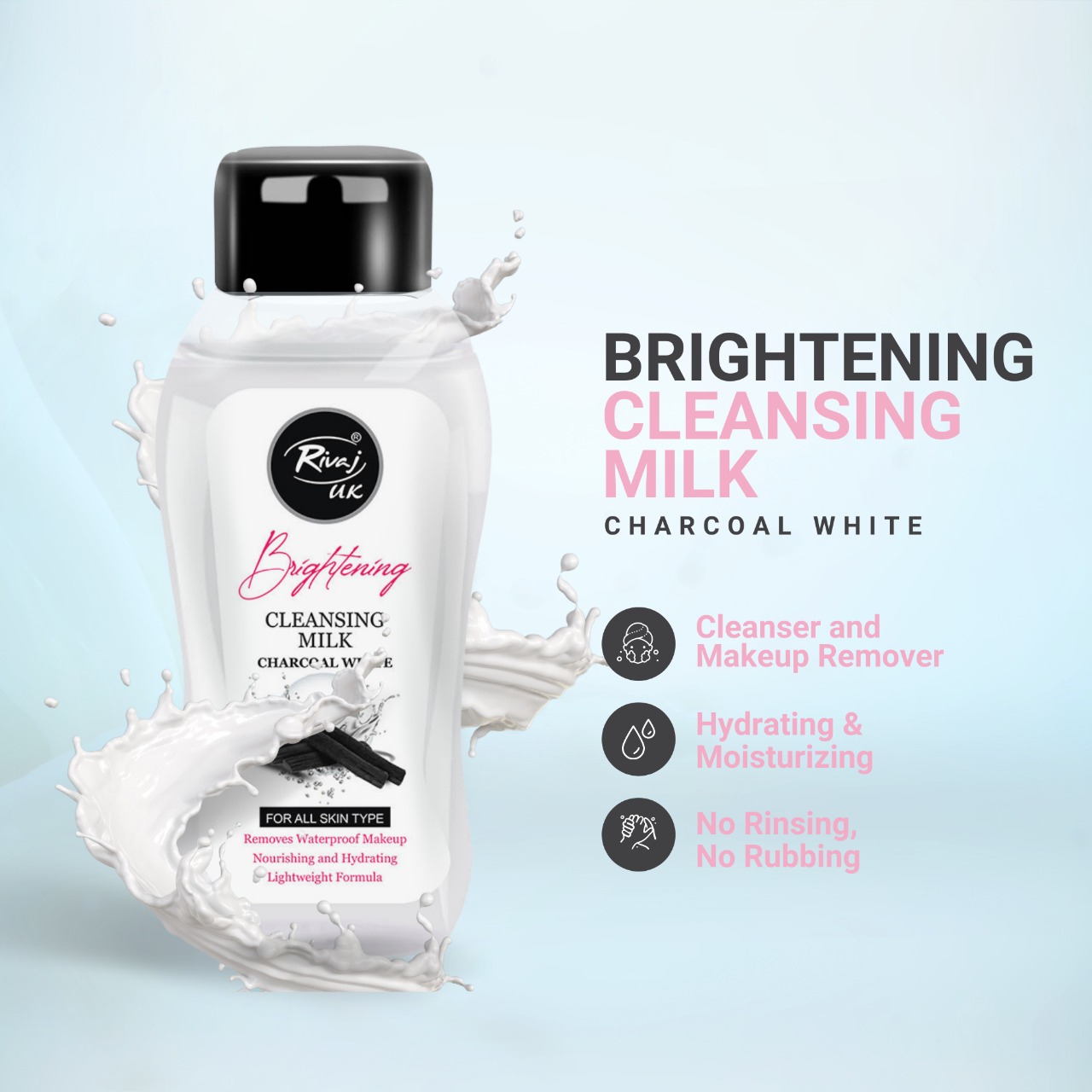 Rivaj UK Charcoal White Brightening Cleansing Milk – 100ml