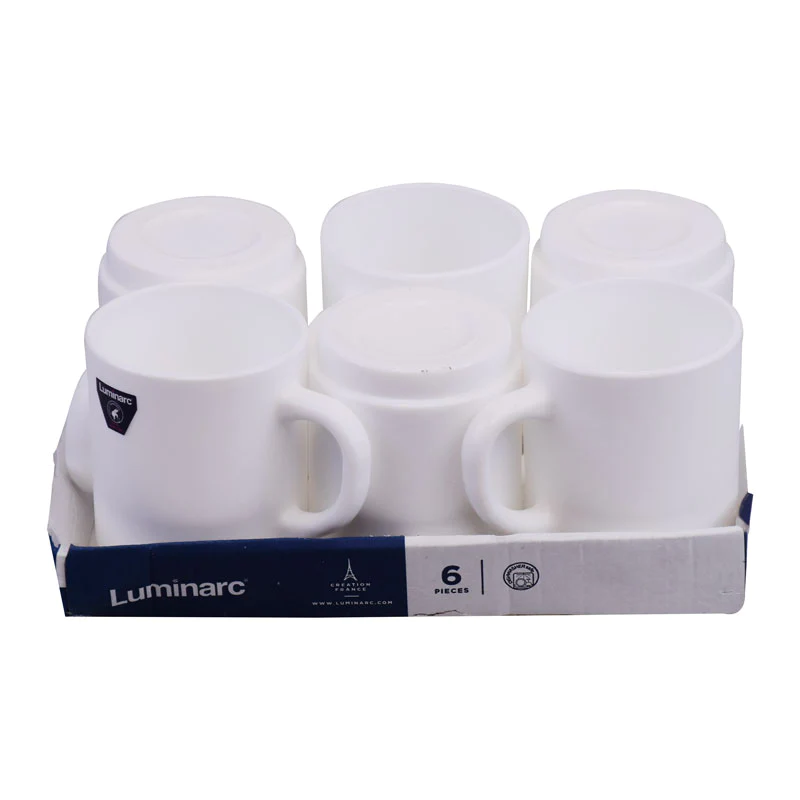 Luminarc Plain White Tea, Milk And Coffee Drinking Cups 6 Pcs Set